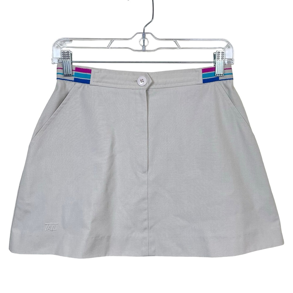 Vintage Tail Skirt Womens 9/10 Tan Golf Tennis Mini Striped Waistband 80s Sporty